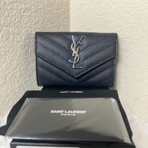 Saint Laurent Chevron Wallet Navy Blue